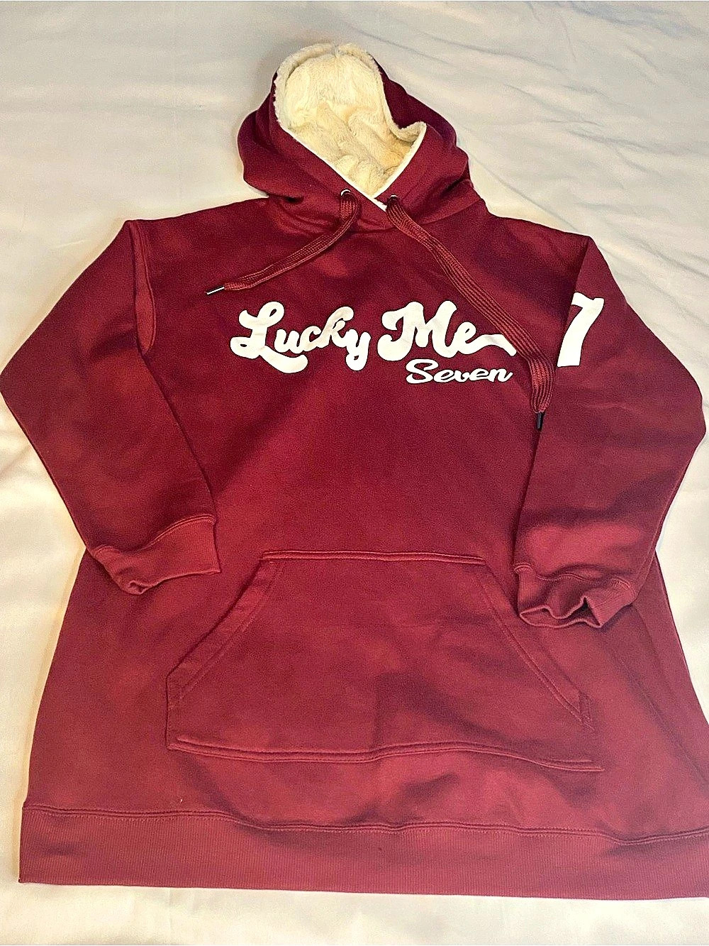 Womans Lucky Me Seven Faux Fur Hoodie in Burgundy Size Large NWT Size Large